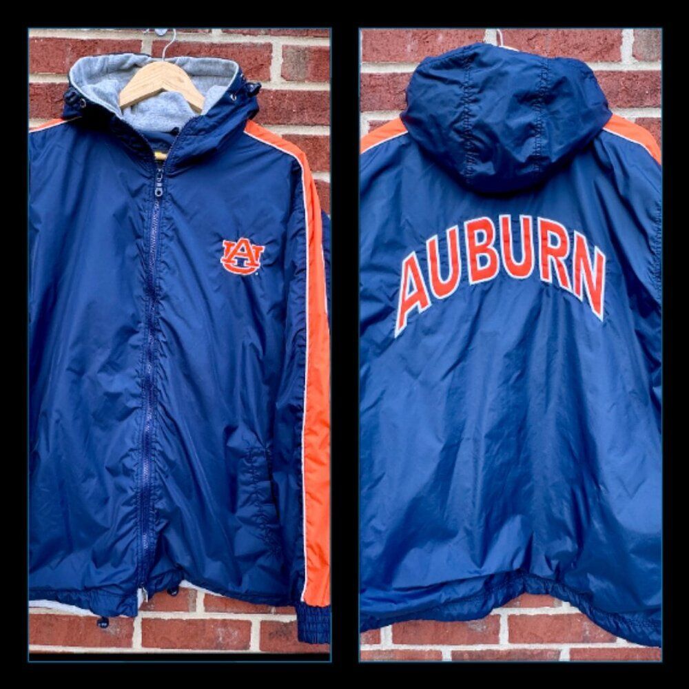 Embroidered Auburn Hooded Jacket Mens Med Blue Orange